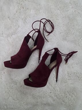 Aldo Burgundy Lace-Up Peep-Toe Stiletto Heels